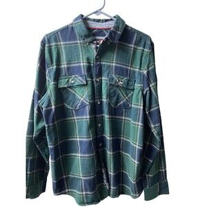 Canada Weathergear Shirt Womens Large Green Flannel Plaid Flap Pockets Soft